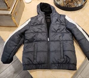 Jordan Black and Gray Quilted Puffer Jacket with Hood